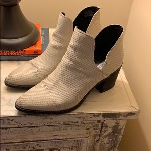 White snakeskin booties